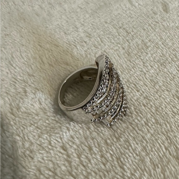 Large Diamonique Cocktail Ring. Baguettes and Rounds Set in Sterling. Size 8. - Picture 2 of 8
